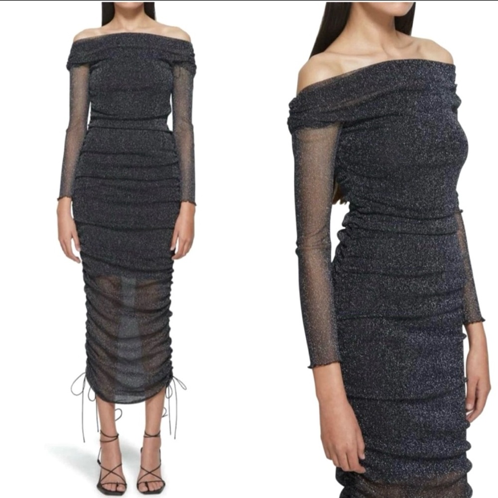 JONATHAN SIMKHAI STANDARD Alyssa Shimmer Tulle Dress NEW Size S Black Metallic
